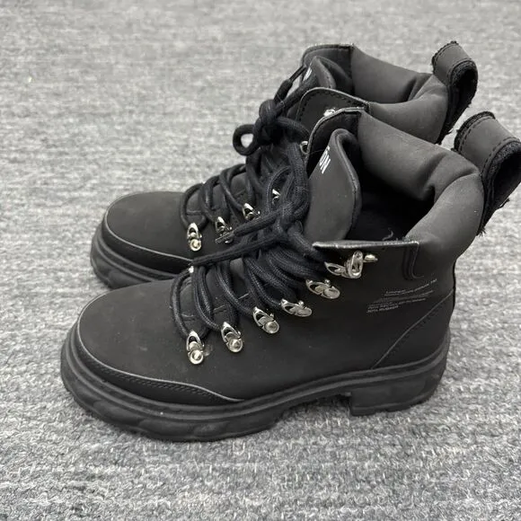 Viron Boots Women 38 US 7 Black Apple Skin Leather Combat Disruptor Vegan Grunge