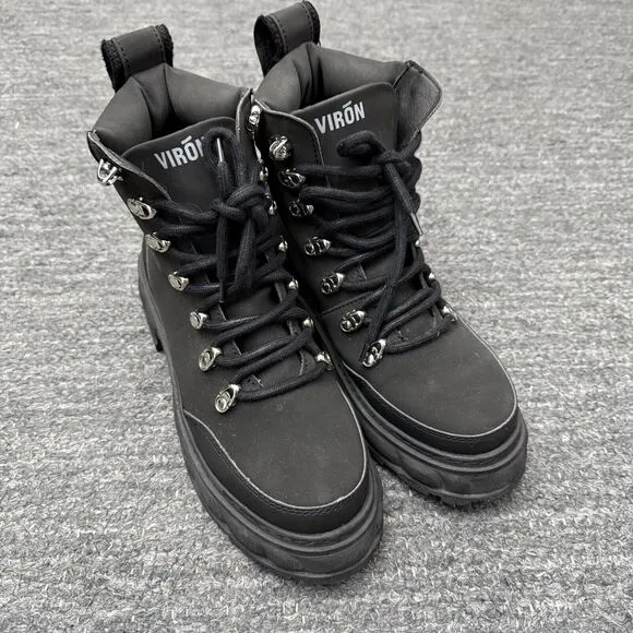 Viron Boots Women 38 US 7 Black Apple Skin Leather Combat Disruptor Vegan Grunge
