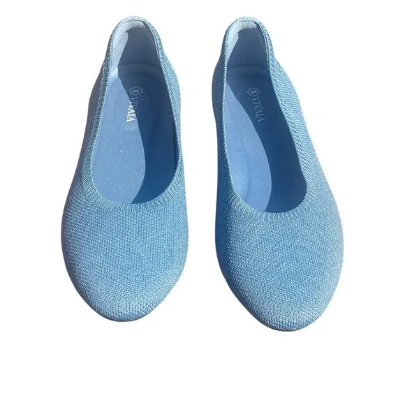 VIVAIA Almond-Toe Tamia 2.0 Ballet Flats in Denim Blue -EU Size 43/US Size 11