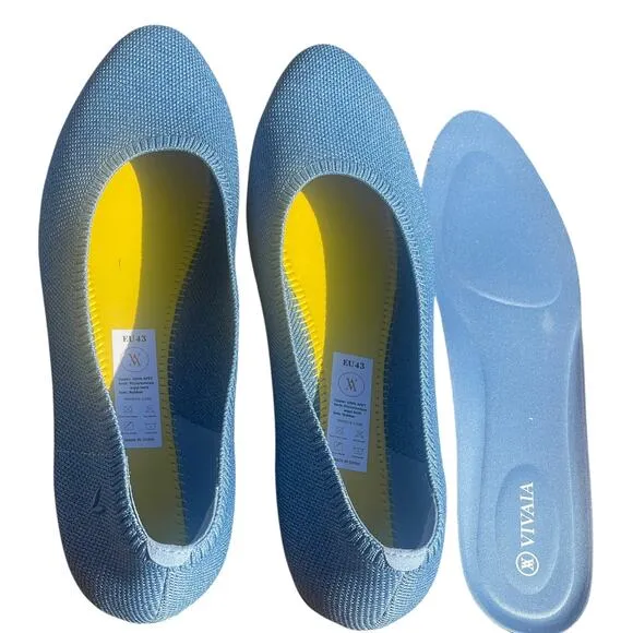 VIVAIA Almond-Toe Tamia 2.0 Ballet Flats in Denim Blue -EU Size 43/US Size 11