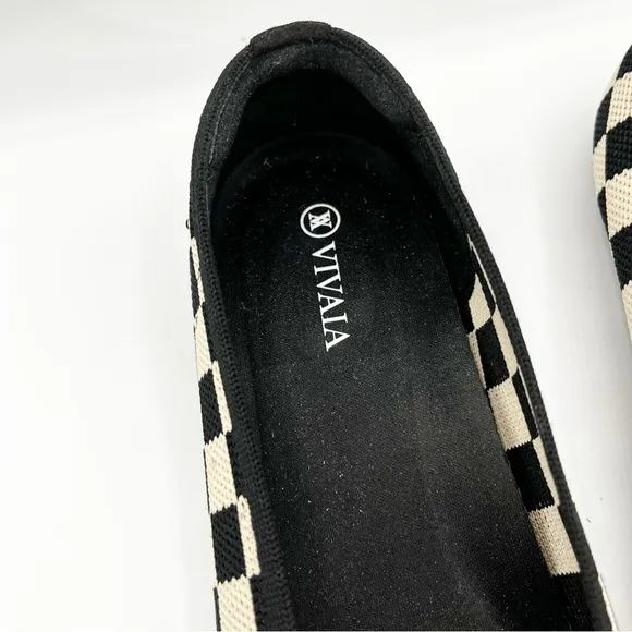Vivaia Knit Checkered Black White Ballet Flats Cap Toe Size EU 37