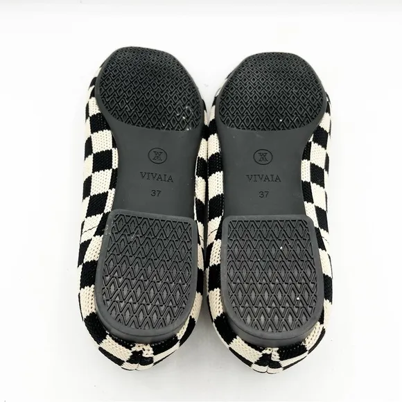 Vivaia Knit Checkered Black White Ballet Flats Cap Toe Size EU 37