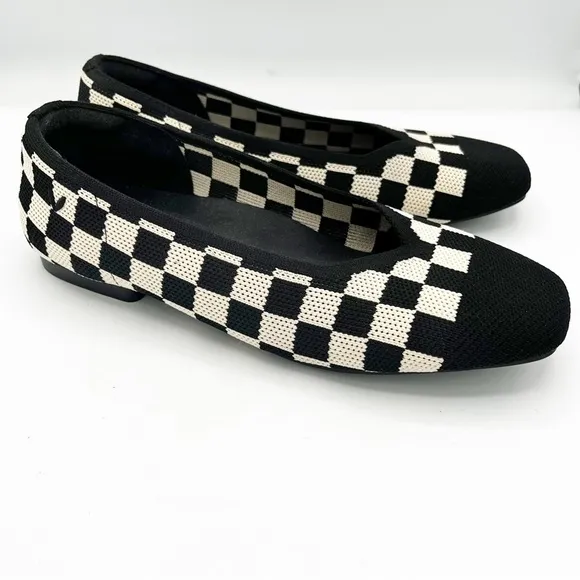Vivaia Knit Checkered Black White Ballet Flats Cap Toe Size EU 37