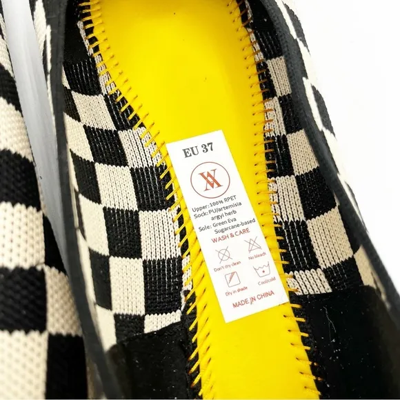 Vivaia Knit Checkered Black White Ballet Flats Cap Toe Size EU 37