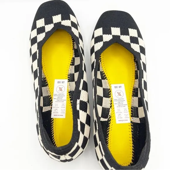 Vivaia Knit Checkered Black White Ballet Flats Cap Toe Size EU 37