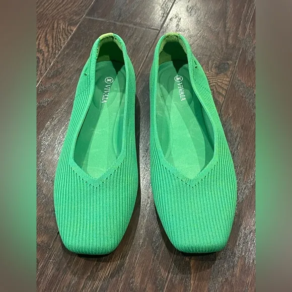 VIVAIA Margot Ballet Flats Square Toe Green Grass Women Shoes Size 41.5 US 11.5
