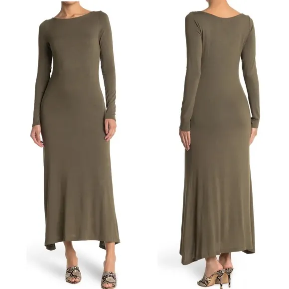 VIX Paula Hermanny Rose Long Sleeve Midi Dress in Olive Green Size XS