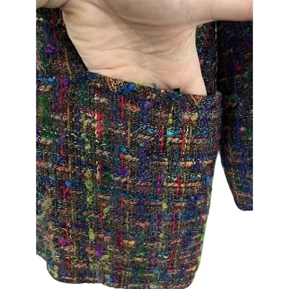 VP Collections Jacket Women XL Multicolor Button Blazer Tweed Retro Wool Office