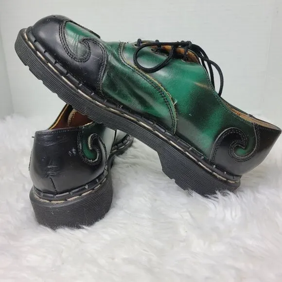 Vtg 90s TredAir Women's Shoes Sz 6.5  Black Green Leather Oxford Spiral Stitched