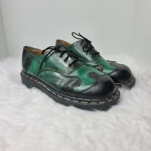 Vtg 90s TredAir Women's Shoes Sz 6.5  Black Green Leather Oxford Spiral Stitched