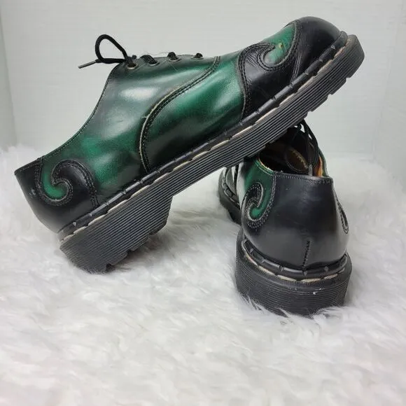 Vtg 90s TredAir Women's Shoes Sz 6.5  Black Green Leather Oxford Spiral Stitched