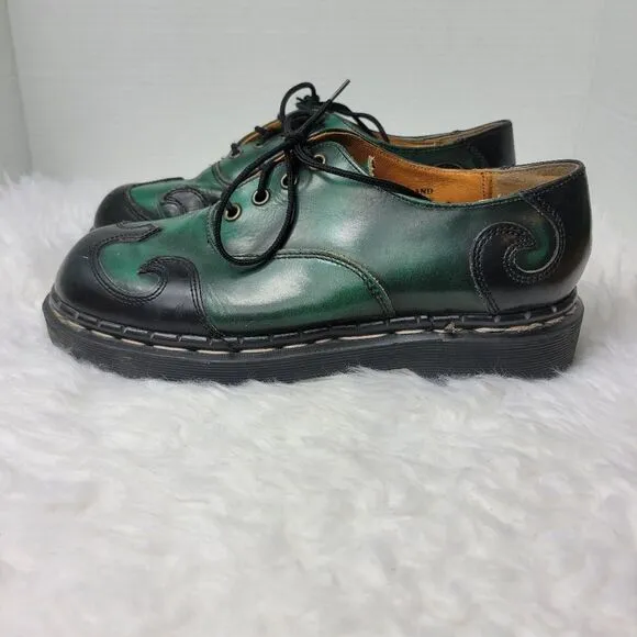 Vtg 90s TredAir Women's Shoes Sz 6.5  Black Green Leather Oxford Spiral Stitched