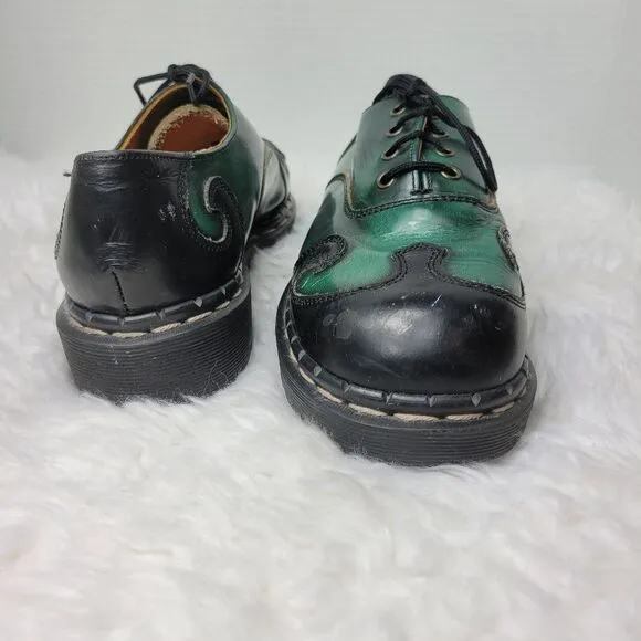 Vtg 90s TredAir Women's Shoes Sz 6.5  Black Green Leather Oxford Spiral Stitched