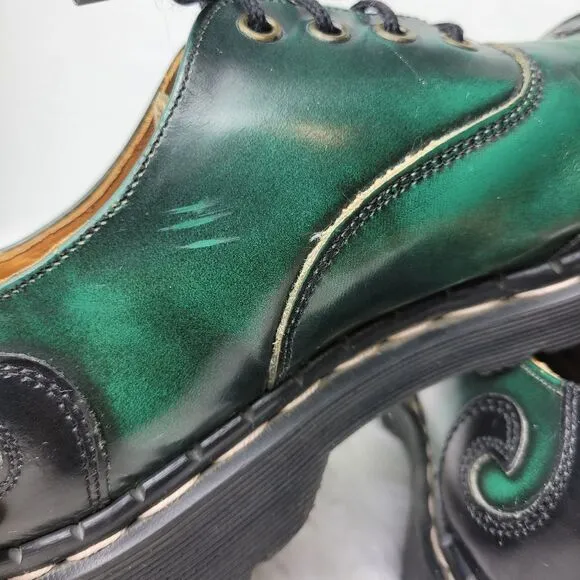 Vtg 90s TredAir Women's Shoes Sz 6.5  Black Green Leather Oxford Spiral Stitched