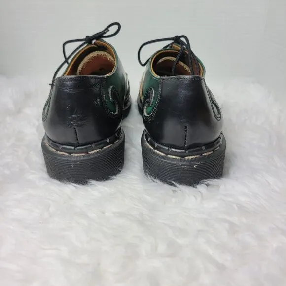 Vtg 90s TredAir Women's Shoes Sz 6.5  Black Green Leather Oxford Spiral Stitched