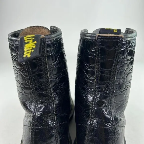 VTG Dr. Martens 1460 Boots Black Crocodile Embossed US 5 Lace-Up Combat Boot UK3