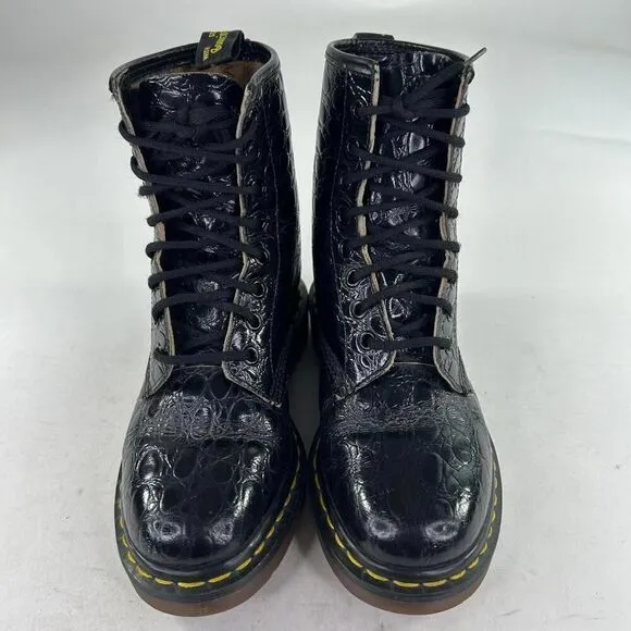 VTG Dr. Martens 1460 Boots Black Crocodile Embossed US 5 Lace-Up Combat Boot UK3