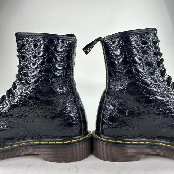 VTG Dr. Martens 1460 Boots Black Crocodile Embossed US 5 Lace-Up Combat Boot UK3
