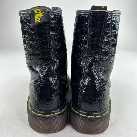 VTG Dr. Martens 1460 Boots Black Crocodile Embossed US 5 Lace-Up Combat Boot UK3