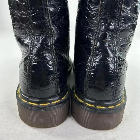 VTG Dr. Martens 1460 Boots Black Crocodile Embossed US 5 Lace-Up Combat Boot UK3