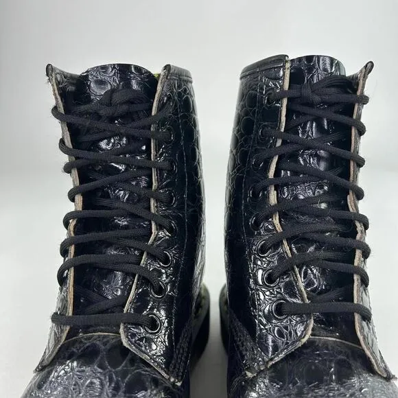 VTG Dr. Martens 1460 Boots Black Crocodile Embossed US 5 Lace-Up Combat Boot UK3