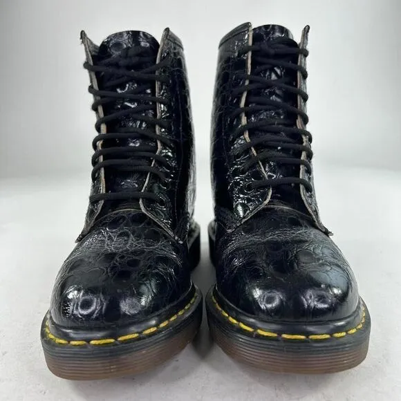 VTG Dr. Martens 1460 Boots Black Crocodile Embossed US 5 Lace-Up Combat Boot UK3