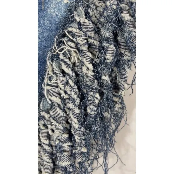 Vtg Gypsy Wears Denim Poncho Women OS Blue Vest Fringe Biker Festival Boho Rave