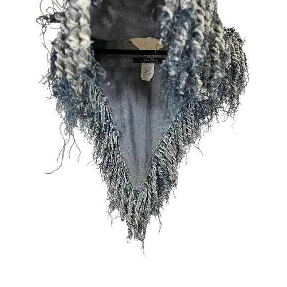 Vtg Gypsy Wears Denim Poncho Women OS Blue Vest Fringe Biker Festival Boho Rave