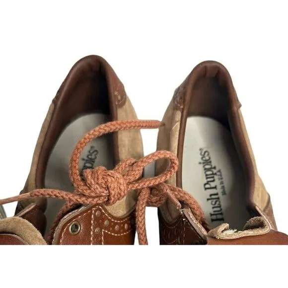 Vtg Hush Puppies Two Tone Brown Suede Leather Kiltie Golf Shoes Metal Cleats 8.5