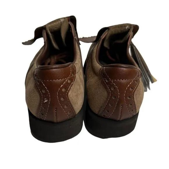Vtg Hush Puppies Two Tone Brown Suede Leather Kiltie Golf Shoes Metal Cleats 8.5