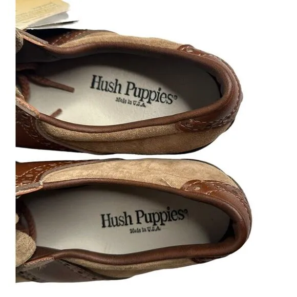 Vtg Hush Puppies Two Tone Brown Suede Leather Kiltie Golf Shoes Metal Cleats 8.5