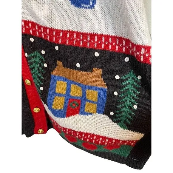 VTG Jantzen Sweater Women L Red V Neck Cardigan Christmas Embroidery Festive