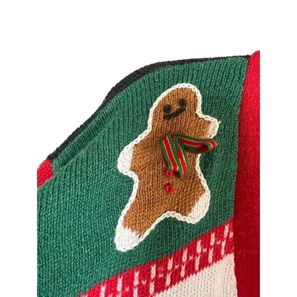VTG Jantzen Sweater Women L Red V Neck Cardigan Christmas Embroidery Festive
