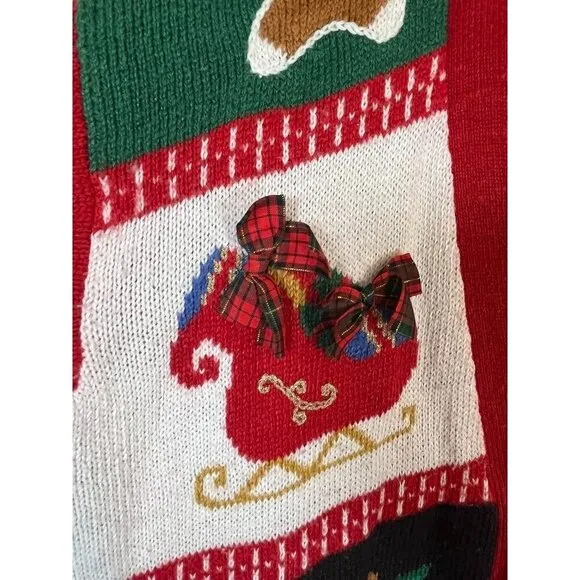 VTG Jantzen Sweater Women L Red V Neck Cardigan Christmas Embroidery Festive
