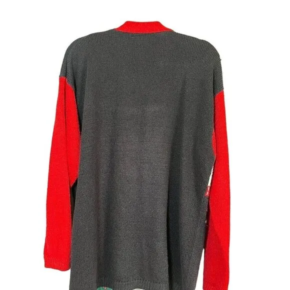 VTG Jantzen Sweater Women L Red V Neck Cardigan Christmas Embroidery Festive