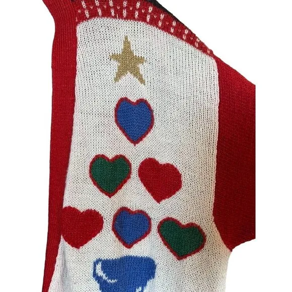 VTG Jantzen Sweater Women L Red V Neck Cardigan Christmas Embroidery Festive