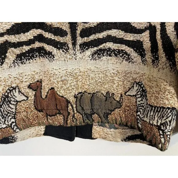 Vtg Sugar Street Weaver Jacket Women OS Brown Knit Collar Animal Print 80s Zebra