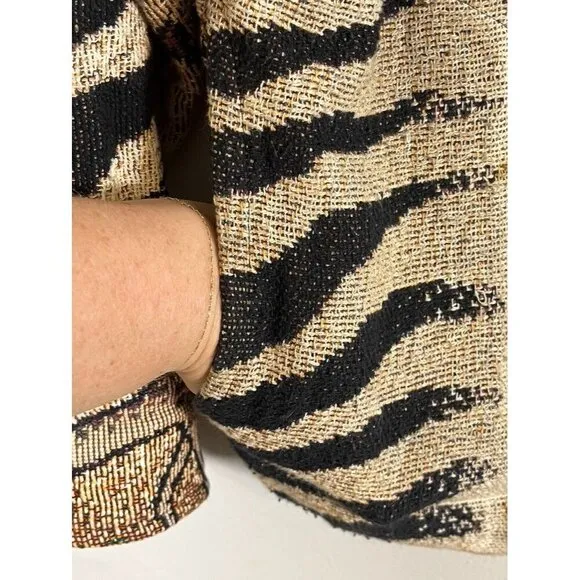 Vtg Sugar Street Weaver Jacket Women OS Brown Knit Collar Animal Print 80s Zebra