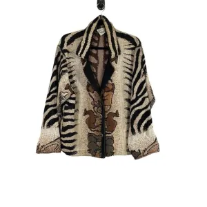 Vtg Sugar Street Weaver Jacket Women OS Brown Knit Collar Animal Print 80s Zebra