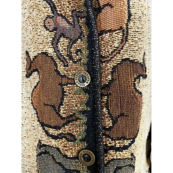 Vtg Sugar Street Weaver Jacket Women OS Brown Knit Collar Animal Print 80s Zebra