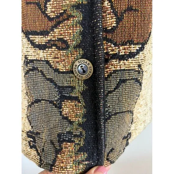 Vtg Sugar Street Weaver Jacket Women OS Brown Knit Collar Animal Print 80s Zebra