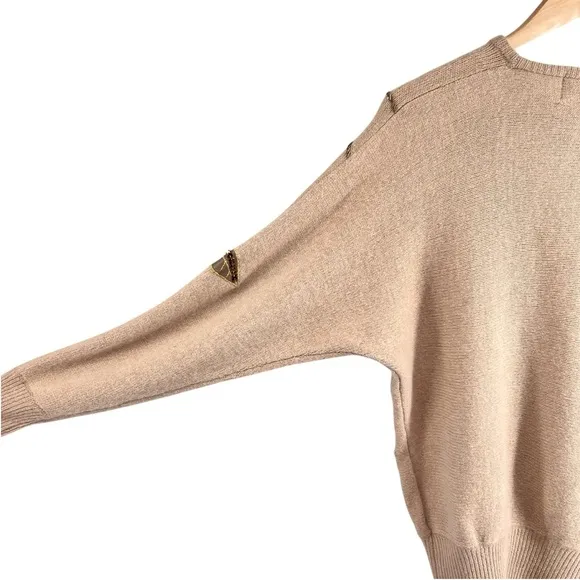 Vtg Vivien Forest Angora Lambswool Embellished Sweater Medium Tan Gold Beaded
