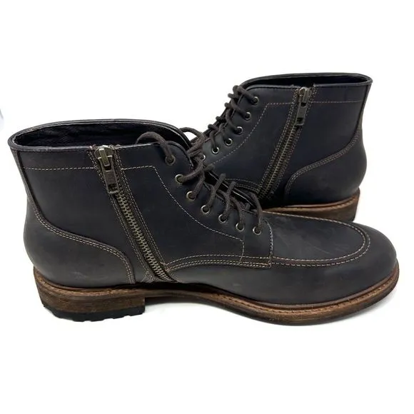 Warfield‎ &amp; Grand Essex Leather Side-Zip Lace-Up Mens Brown Boots Size 10.5 M