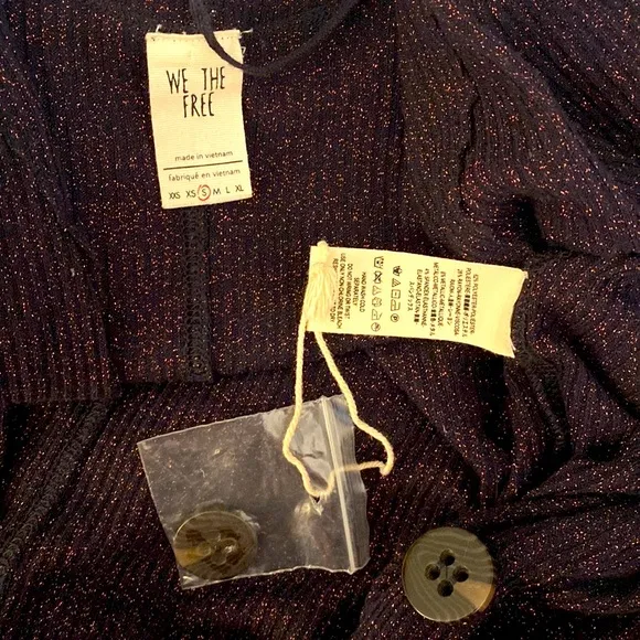 We The Free Navy Gold Metallic Sparkle Ribbed Longline Button Cardigan Sweater