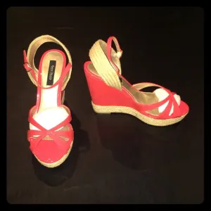 White House Black Market Red Espadrille Wedges Size 10