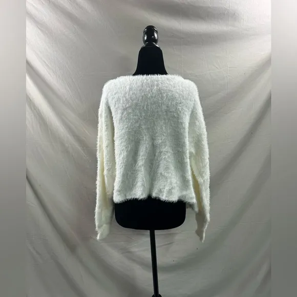 White Pearl Beaded Drop Shoulder Fuzzy Duster Cardigan