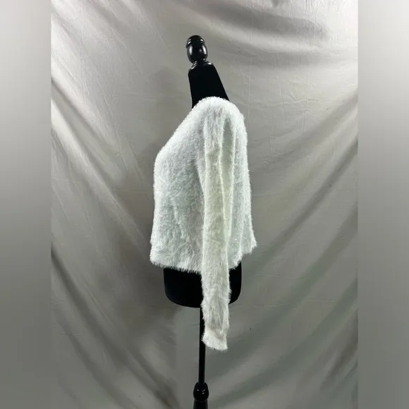 White Pearl Beaded Drop Shoulder Fuzzy Duster Cardigan