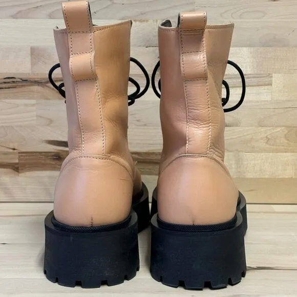 Who What Wear Camel Brown Leather Combat Boots Women’s Sz 8.5