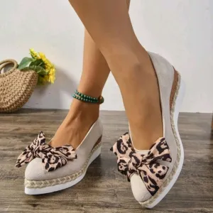 Women Platform Wedge Heels With Bowknot Decor And Jute Sole,Versatile