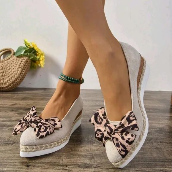 Women Platform Wedge Heels With Bowknot Decor And Jute Sole,Versatile
